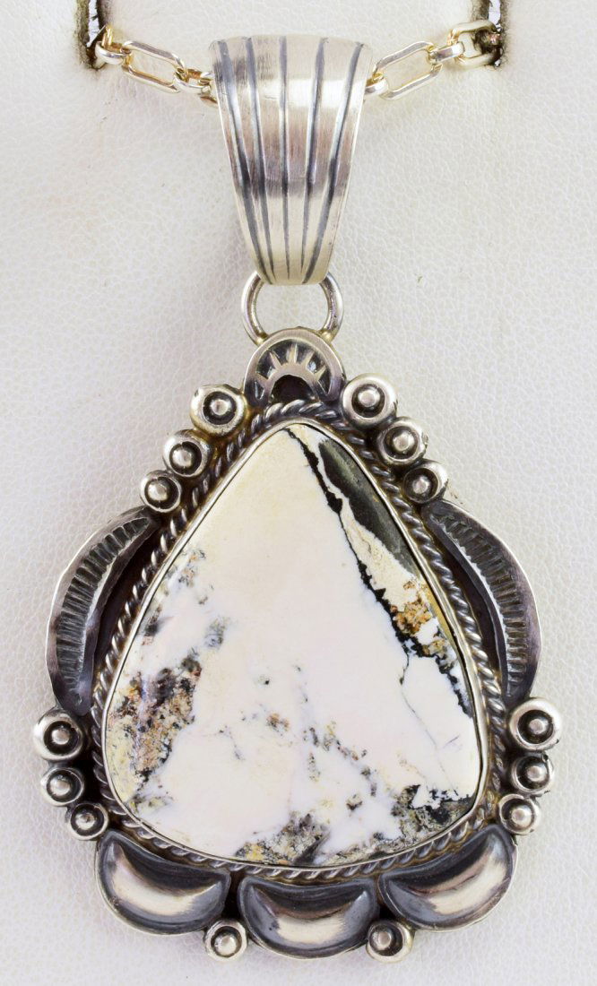 Robert Shakey Sterling White Buffalo Turquoise Pendant (1 of 4)