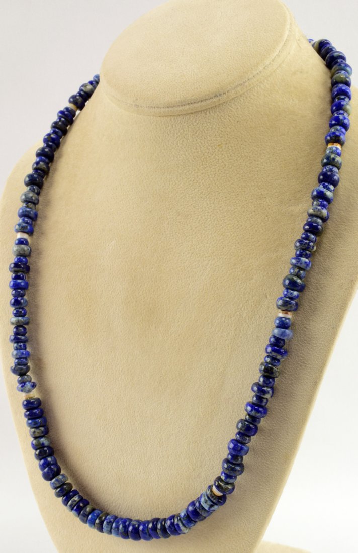 Navajo Sterling Blue and Denim Lapis Bead Necklace (1 of 4)