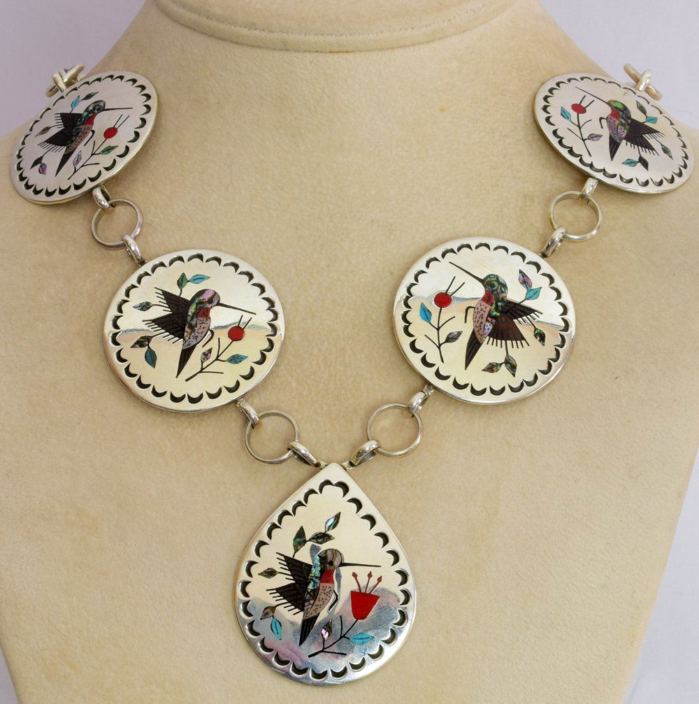 Zuni Inlay Hummingbird 5 Station Necklace-Raymond Beard (1 of 6)