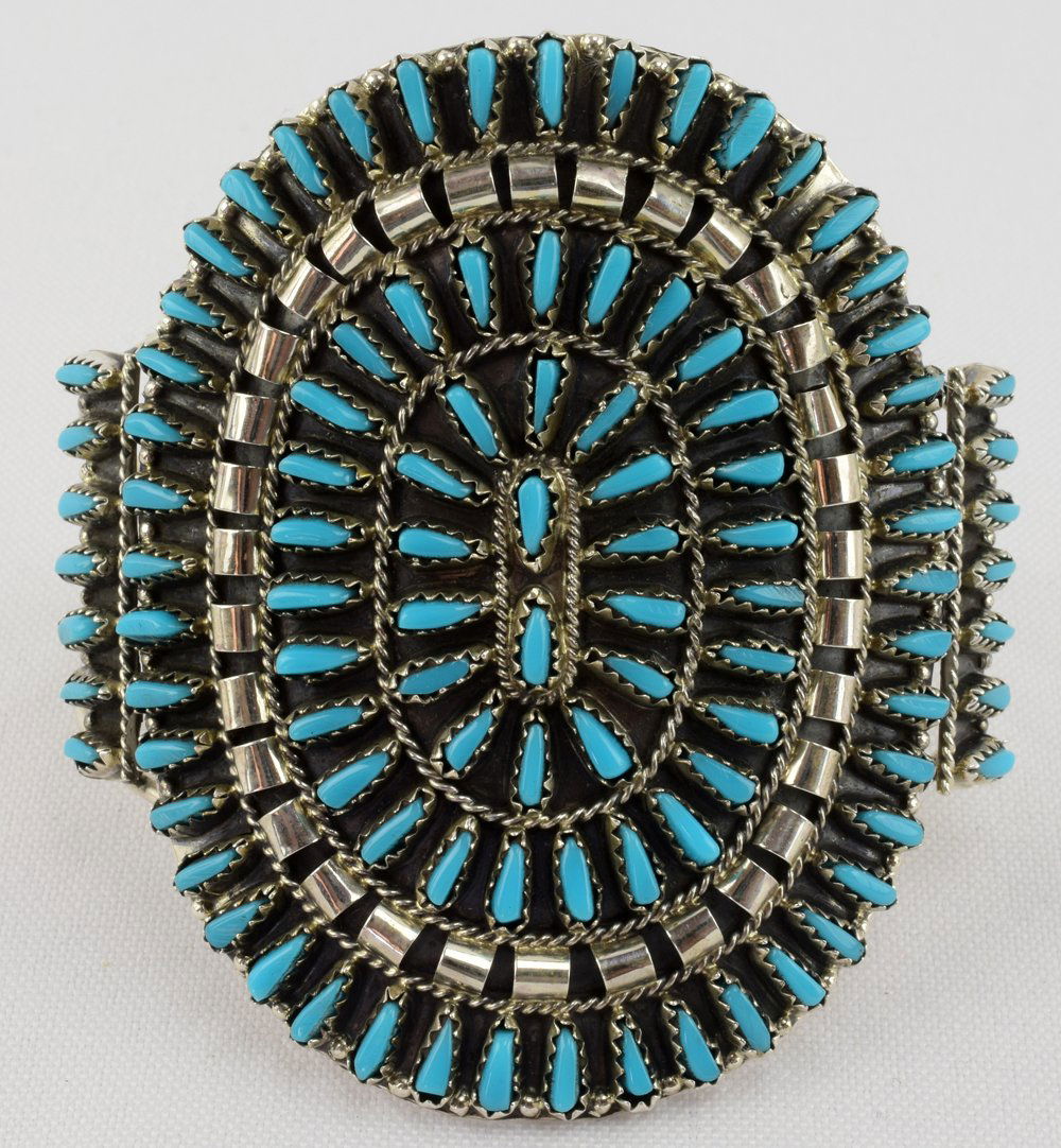 Navajo Sterling Needlepoint Block Turquoise Bracelet (1 of 5)