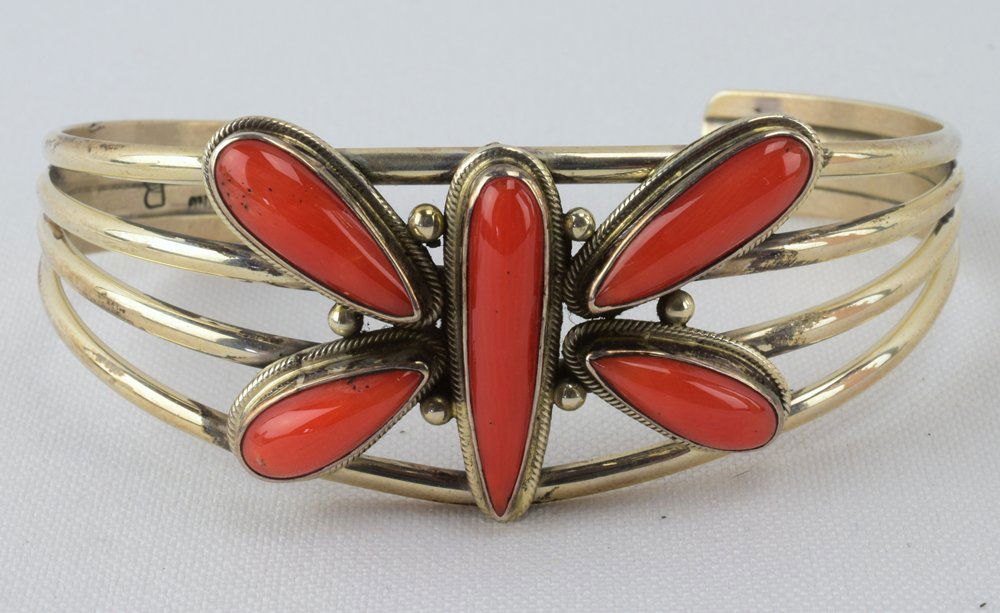 Navajo Sterling Silver Coral Butterfly Bracelet (1 of 4)