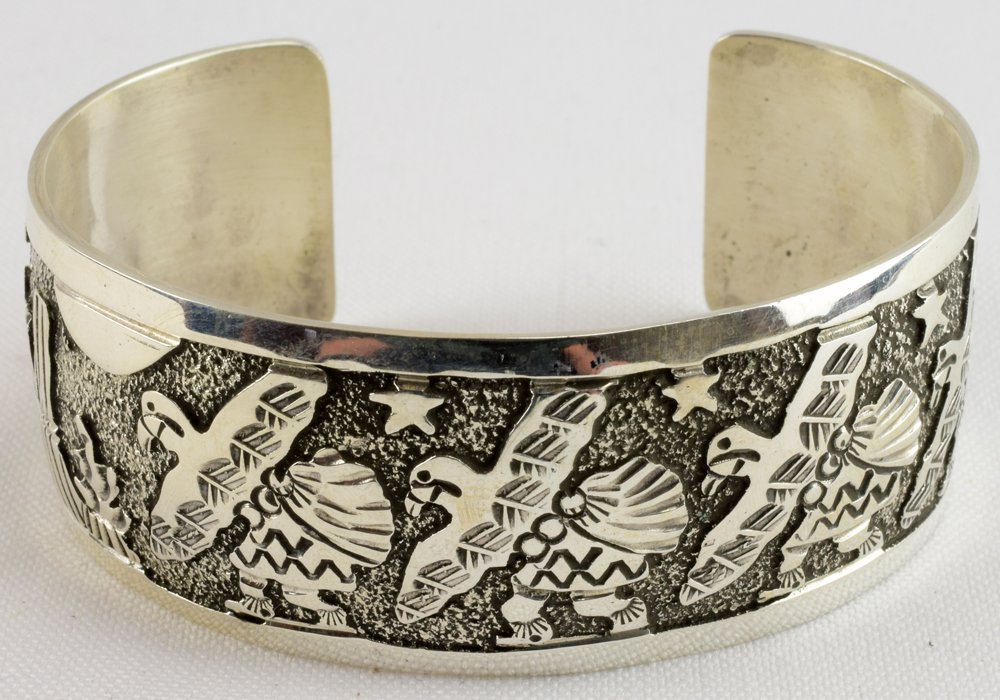 Elaine Becenti, Sterling Eagle Storyteller Cuff (1 of 4)