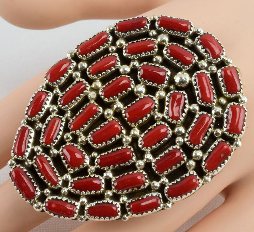 Marlene Haley Huge Coral Cluster Ring - Adjustable (1 of 3)