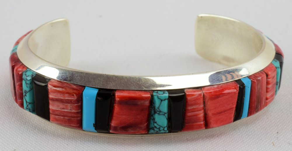 Navajo Sterling  Cobblestone Multi-Stone Inlay Cuff (1 of 4)
