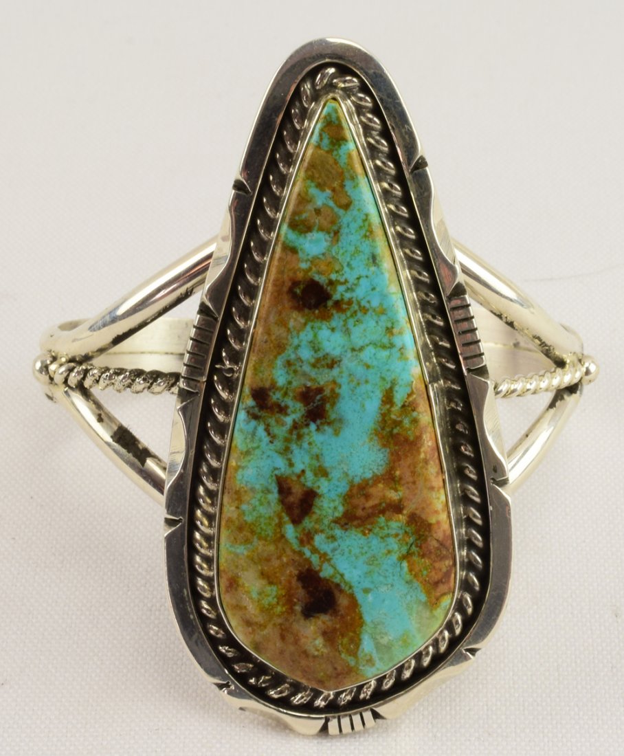 Navajo Sterling Pilot Mtn. Turquoise Bracelet (1 of 3)