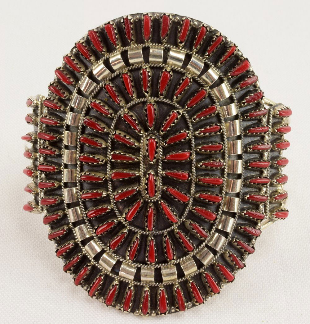 Native American Sterling Needlepoint Block Coral Cuff (1 of 5)