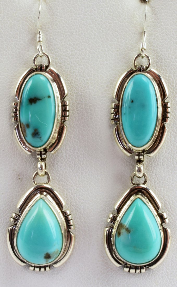 Navajo Sterling Natural Turquoise Drop Earrings (1 of 4)