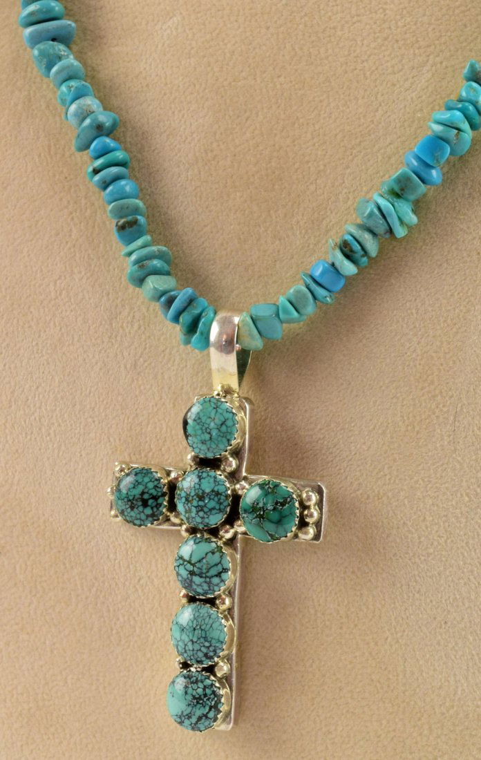 Navajo Sterling Turquoise Necklace & Cross Pendant (1 of 4)