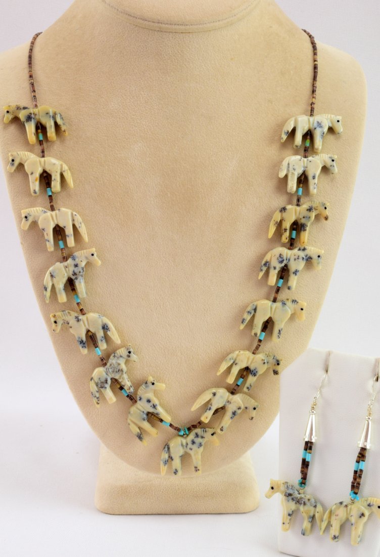 Zuni White Buffalo Turquoise Horse Fetish Necklace Set (1 of 4)