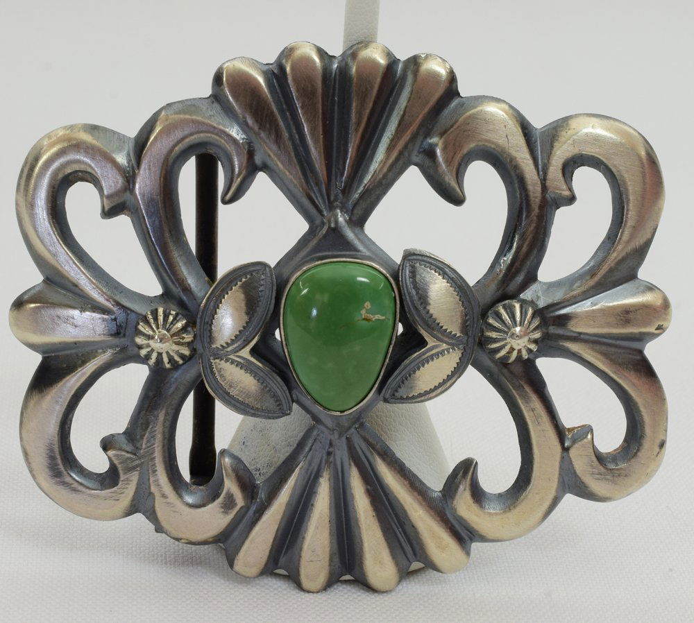 Navajo Sterling Belt Buckle with Turquoise (1 of 4)