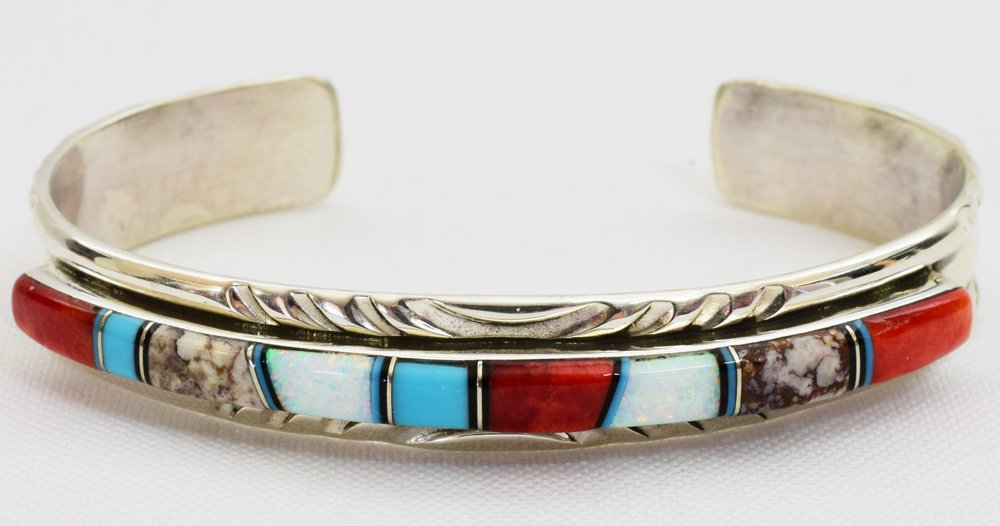 Native American Sterling Multi-Stone Inlay Cuff (1 of 4)