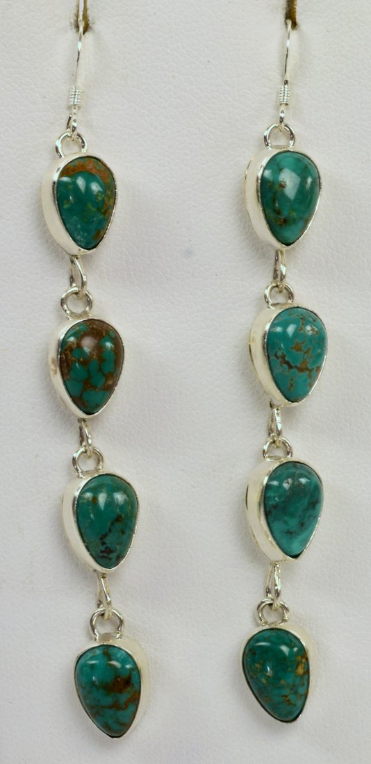 Navajo Sterling Royston Turquoise Long Earrings (1 of 3)