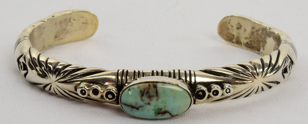 Native American Sterling Single Stone Heavy Stack Cuff (1 of 5)
