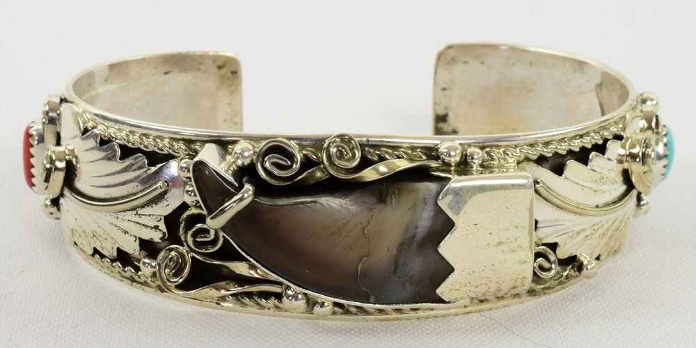Navajo Sterling Men's Bear Claw Cuff w/Coral & Turquois (1 of 5)