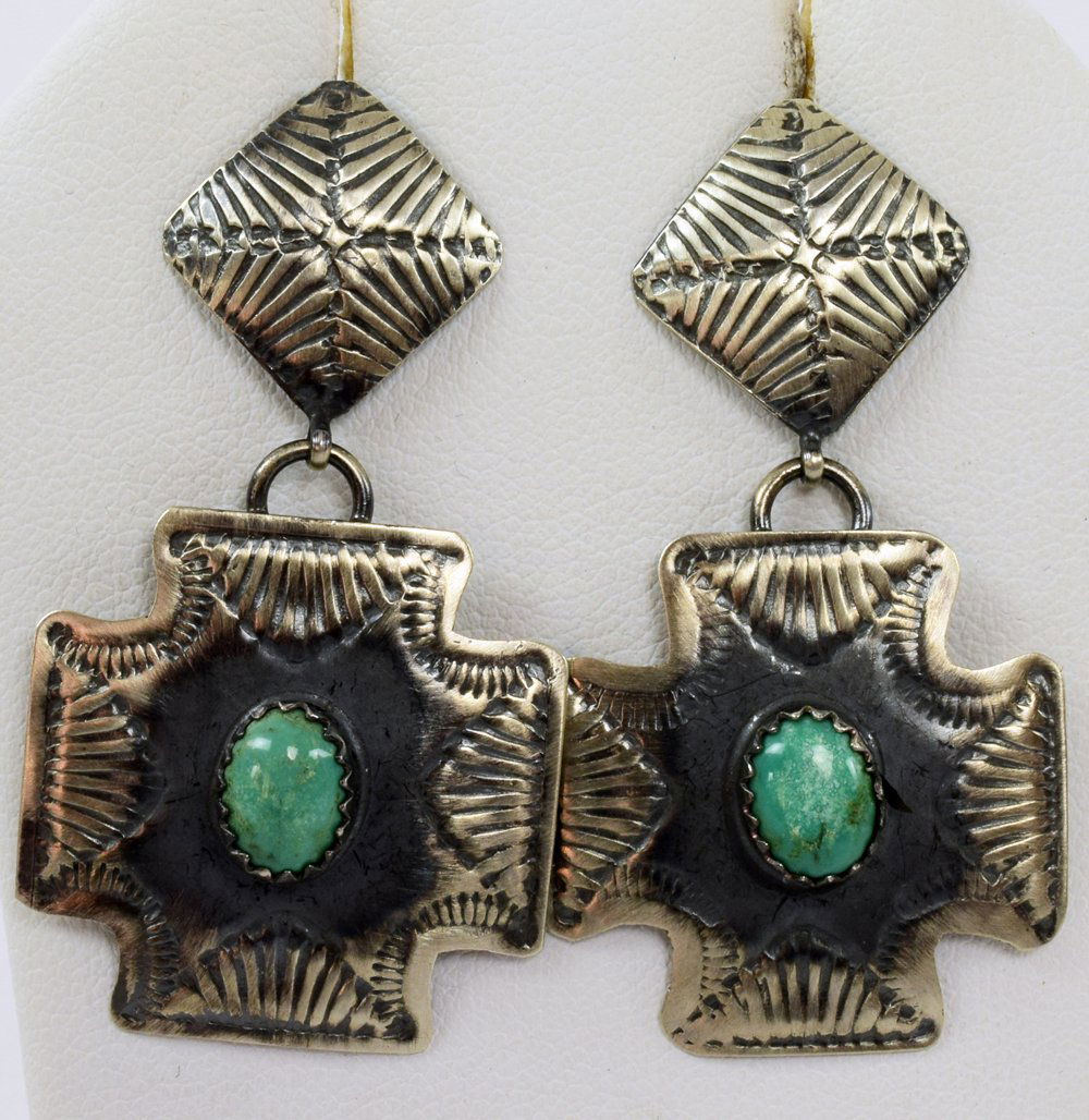 Navajo Albert Brown Stamped Concho Cross Earrings (1 of 3)