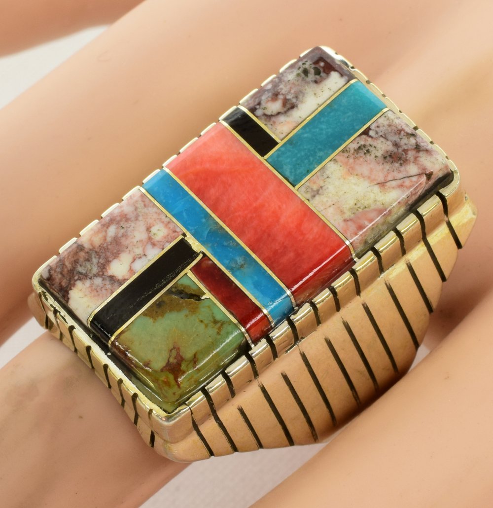 Navajo, Ray Jack Sterling Muli-Stone Inlay Men's Ring (1 of 4)