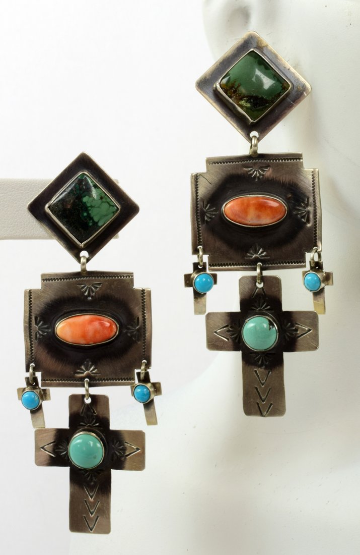 Rita Lee Turquoise and Spiny Oyster Cross Earrings (1 of 3)