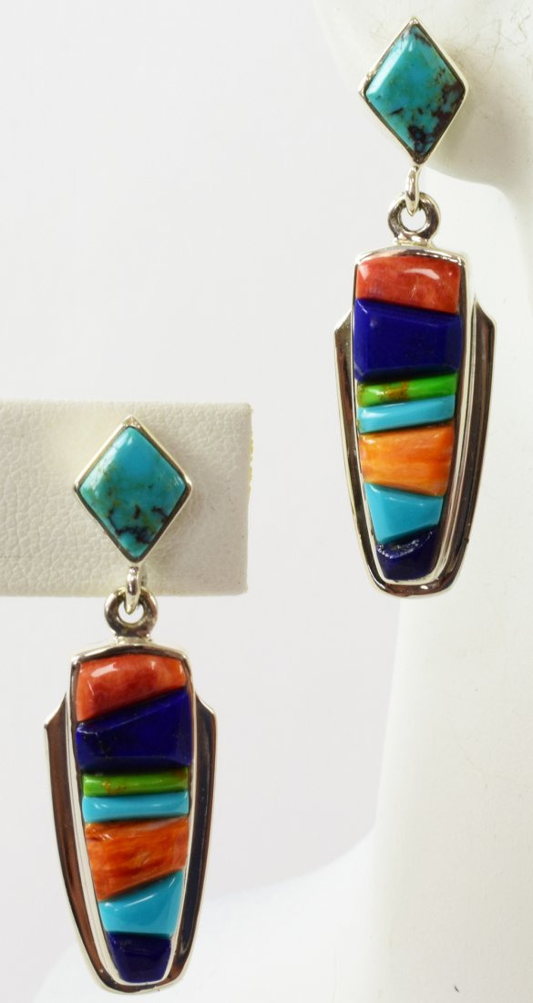 Julius Burbank, Navajo, Sterling Multi-Stone Earrings (1 of 3)