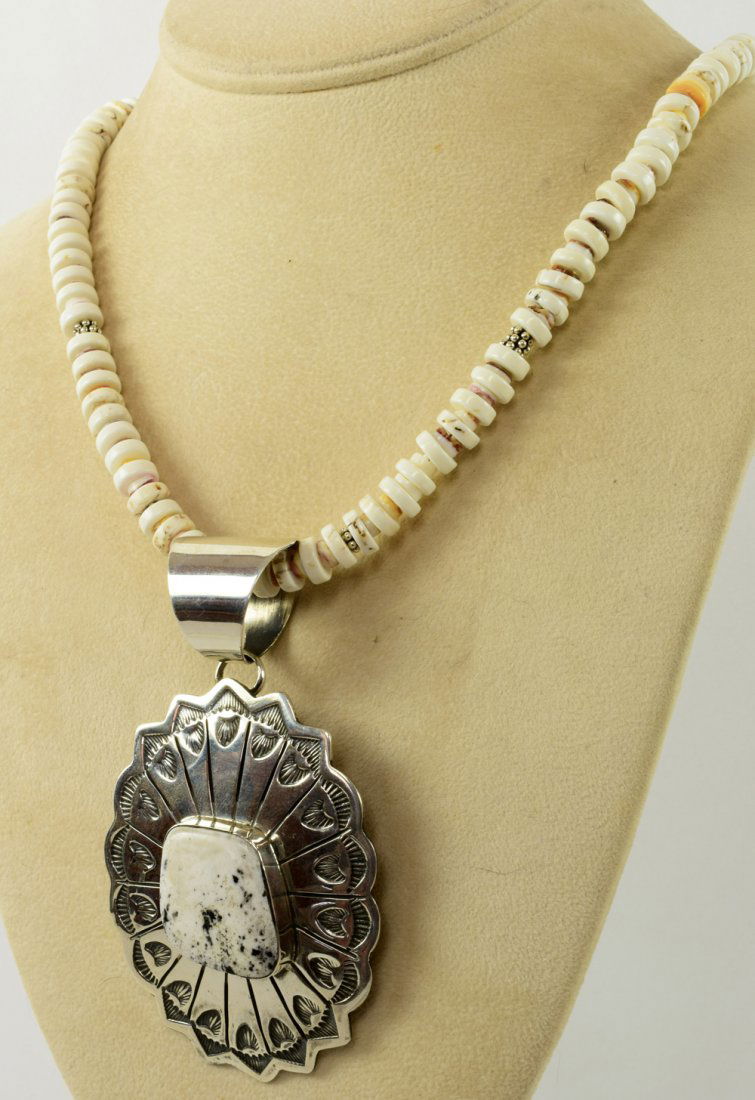 Navajo White Buffalo Turquoise Pendant Necklace (1 of 4)