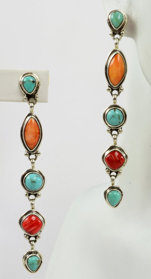 Geraldine James  Long Turq. & Spiny Oyster Earrings (1 of 3)