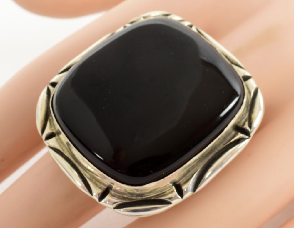 Navajo Sterling Silver Large Square Onyx Ring (1 of 4)