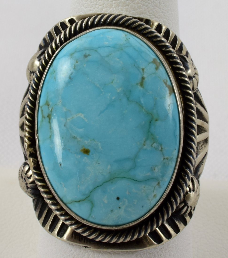 Navajo Sterling Silver Men's Godber Turquoise Ring (1 of 4)