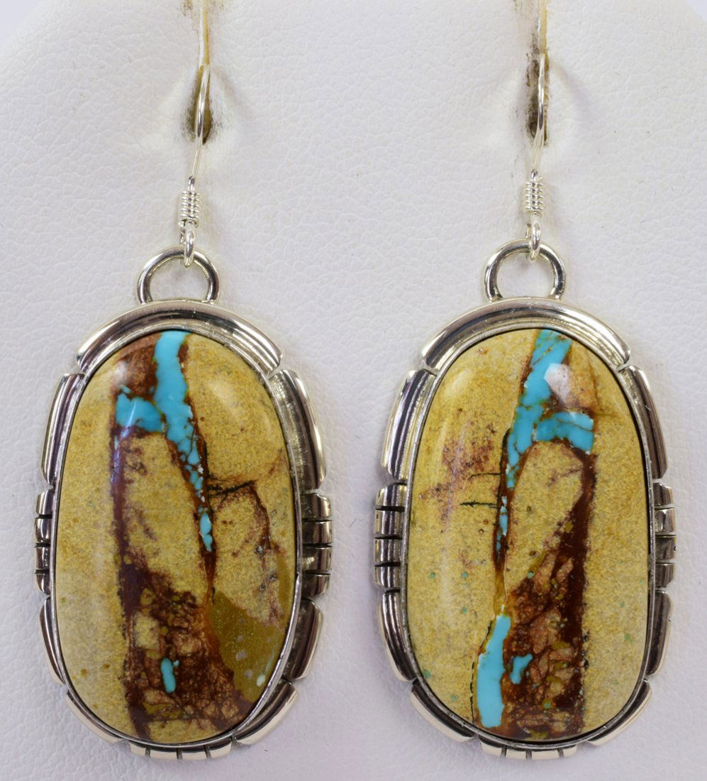 Native American Sterling Boulder Turquoise Earrings (1 of 3)