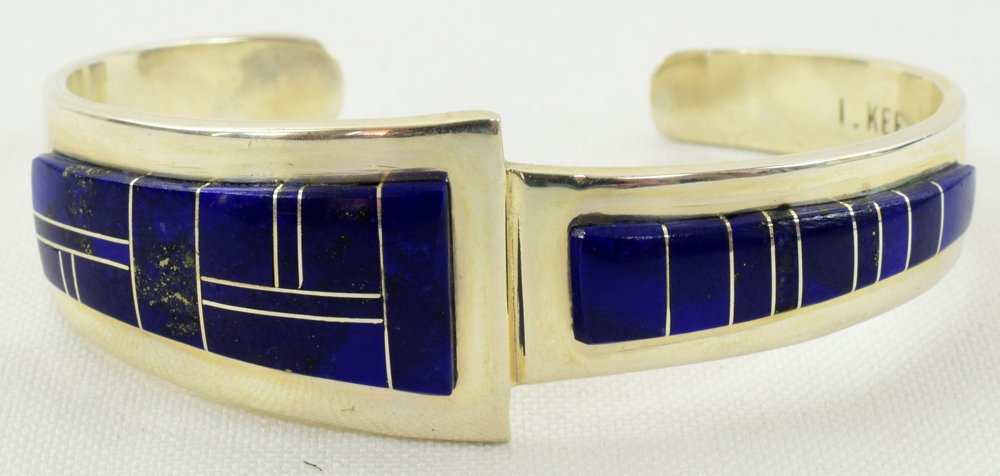 Zuni, K.& L. Leekity Lapis Inlay Buckle Bracelet (1 of 6)