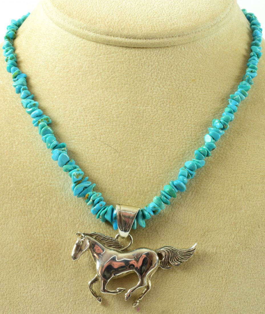 Navajo Sterling Silver Horse Pendant and Turq Set (1 of 5)