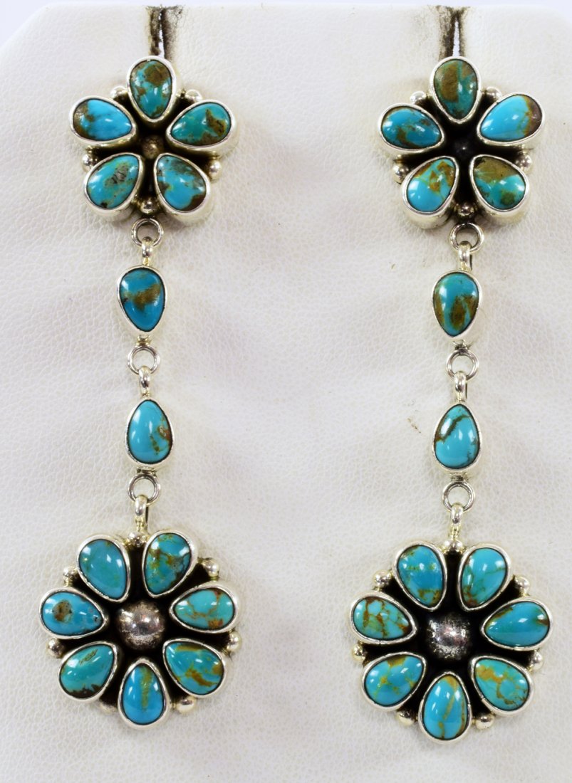 Navajo Sterling Long Orvil Jack Turquoise Earrings (1 of 4)