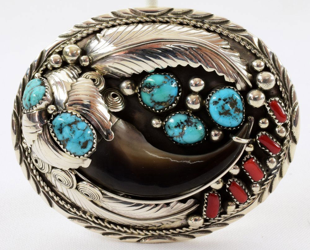 Elaine Sam Bear Claw Belt Buckle w/Coral & Turquoise (1 of 4)