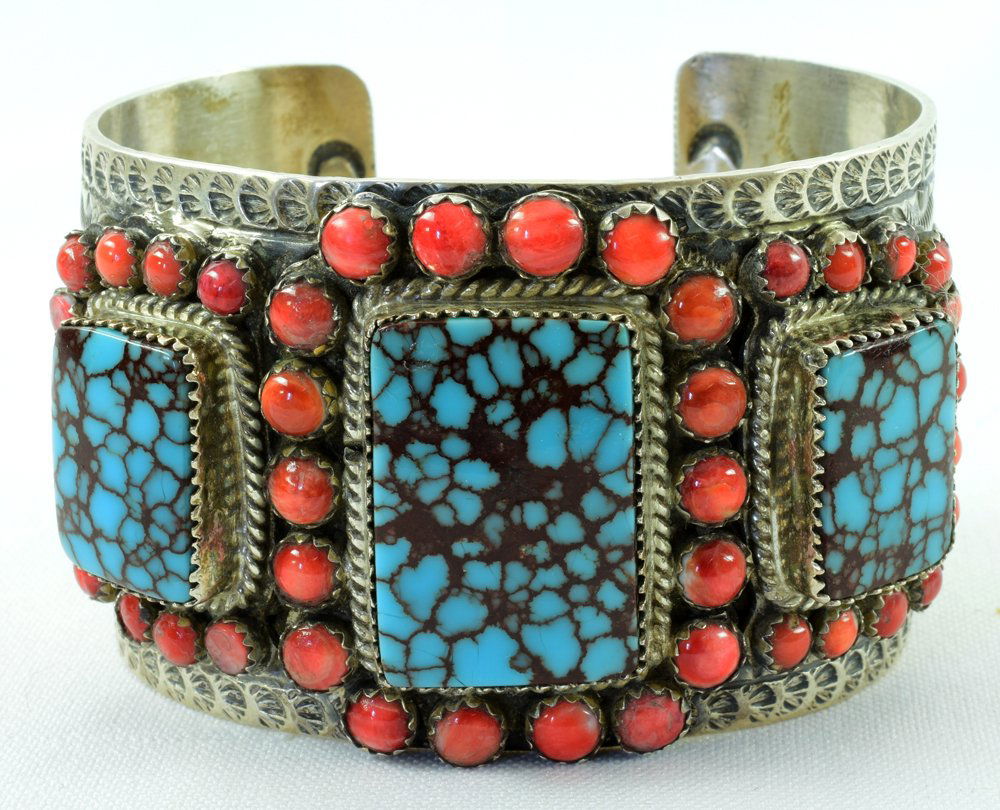 Geraldine James Lander Blue Spiderweb Turquoise Cuff (1 of 5)