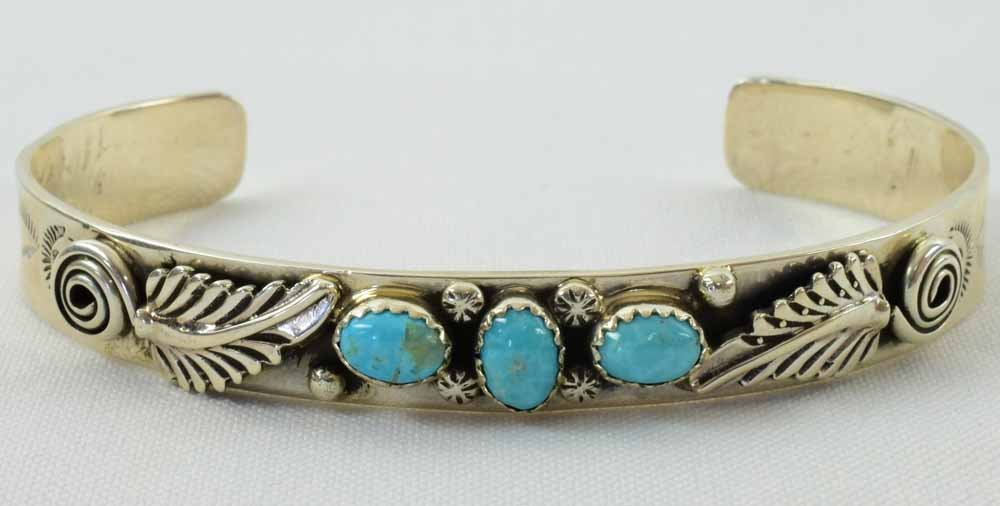Navajo, J. Emerson Sterling Turquoise 3 Stone Bracelet (1 of 4)