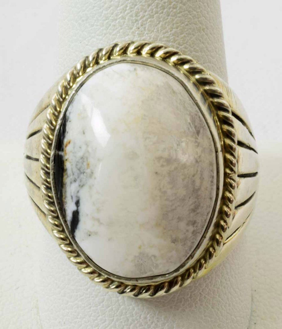 Russell Sam Sterling White Buffalo Turquoise Men's Ring (1 of 4)