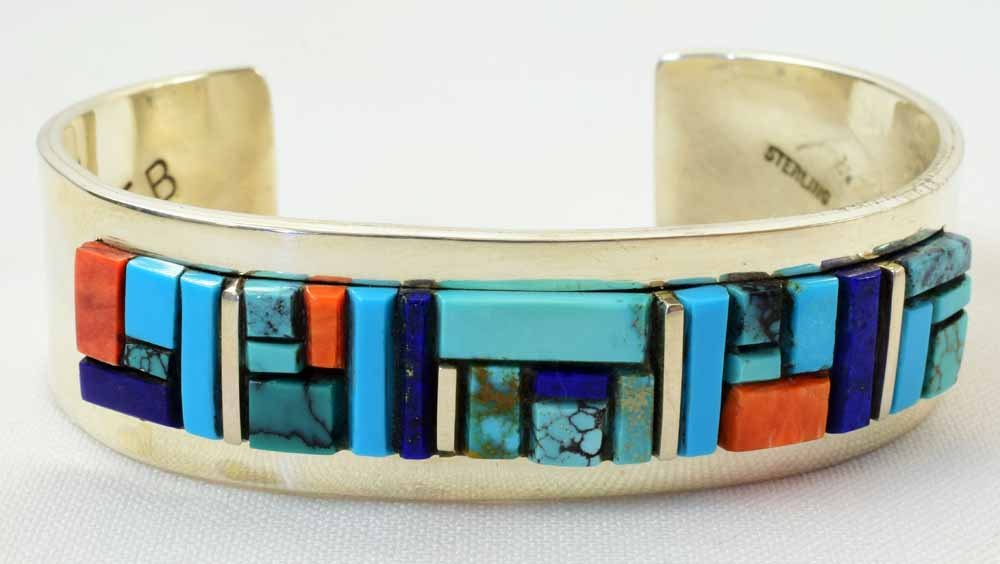 P. Becenti Sterling Multi-Stone Cobblestone Inlay Cuff (1 of 4)
