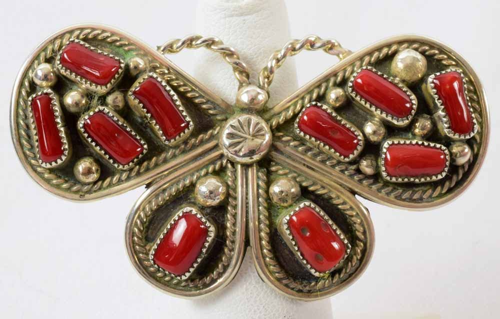 Native American Sterling Coral Butterfly Ring (1 of 4)