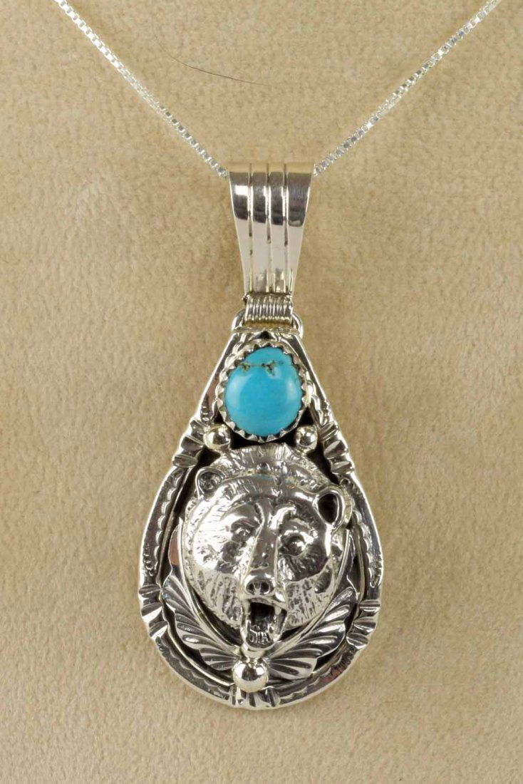 Native American Sterling Silver Bear/Turquoise Necklace (1 of 4)