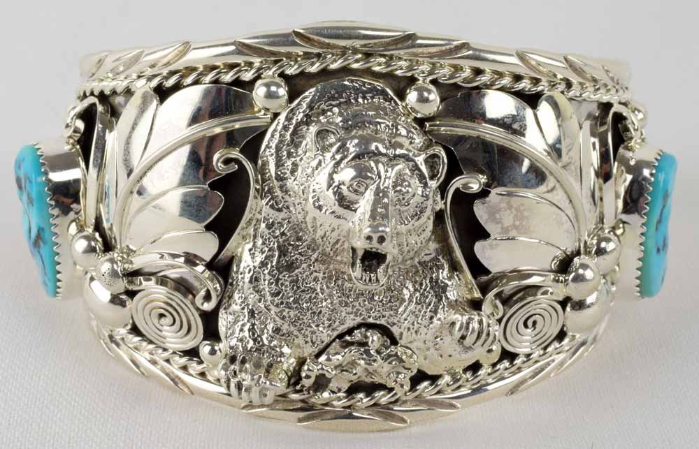 T. Yazzie Sterling Silver Bear & Turquoise Bracelet (1 of 5)