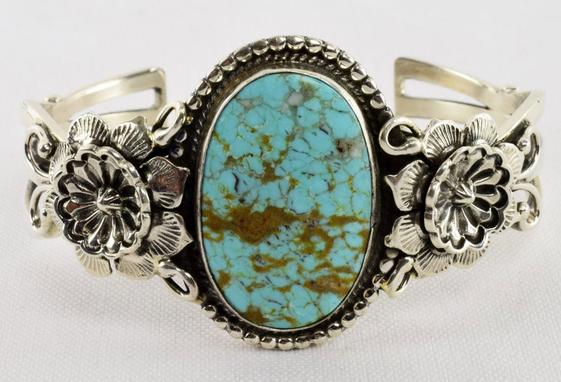 Navajo, Sterling Number 8 Turquoise Sterling Bracelet (1 of 5)