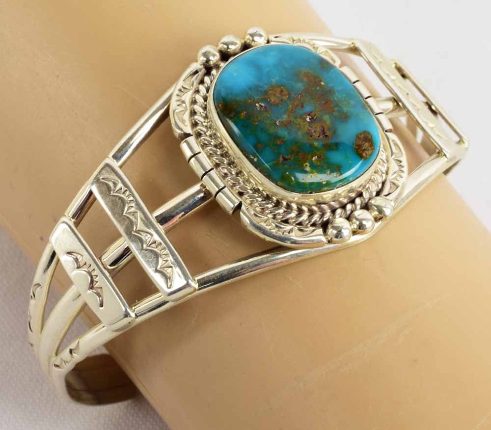 Navajo, Sterling Lone Mountain Turquoise Bracelet (1 of 5)