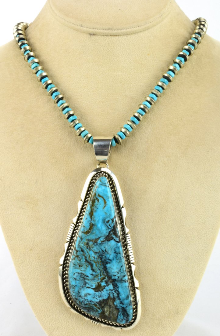 E. Sacatero 4.75 in. Sterling Kingman Turquoise Pendant (1 of 4)