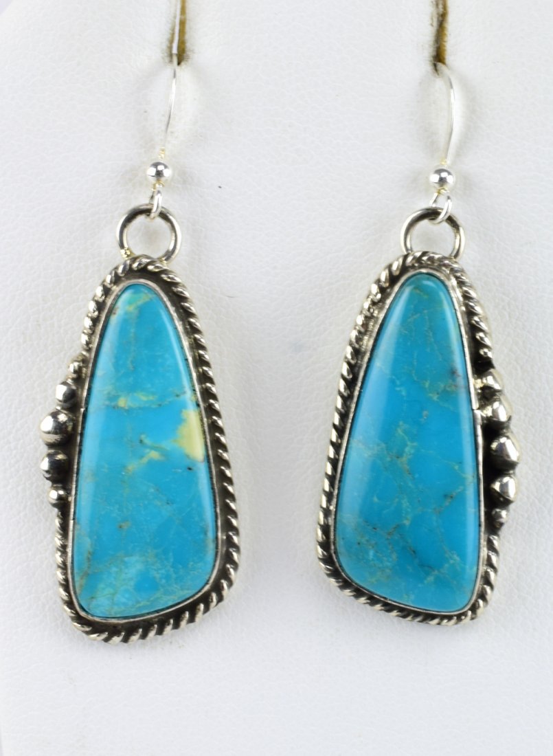 Native American Sterling Blue Gem Turquoise Earrings (1 of 3)