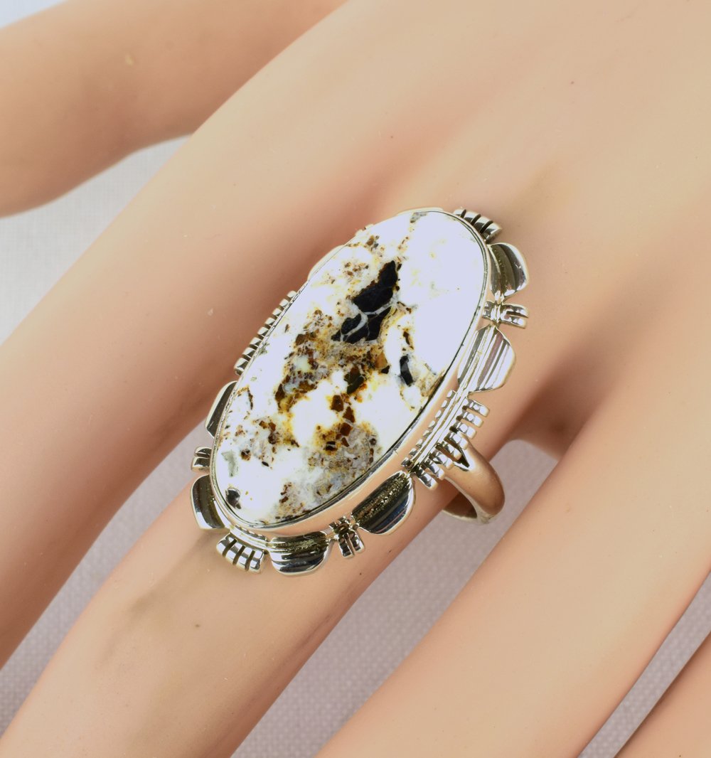 Native American Sterling White Buffalo Turquoise Ring (1 of 3)