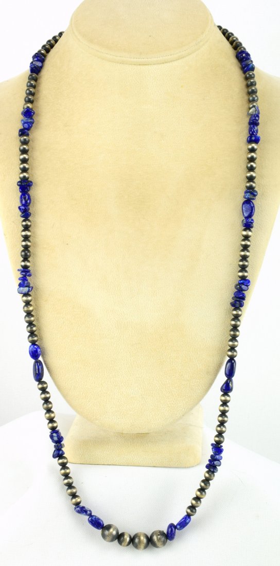 Native American Sterling Bench Bead & Lapis Necklace (1 of 6)