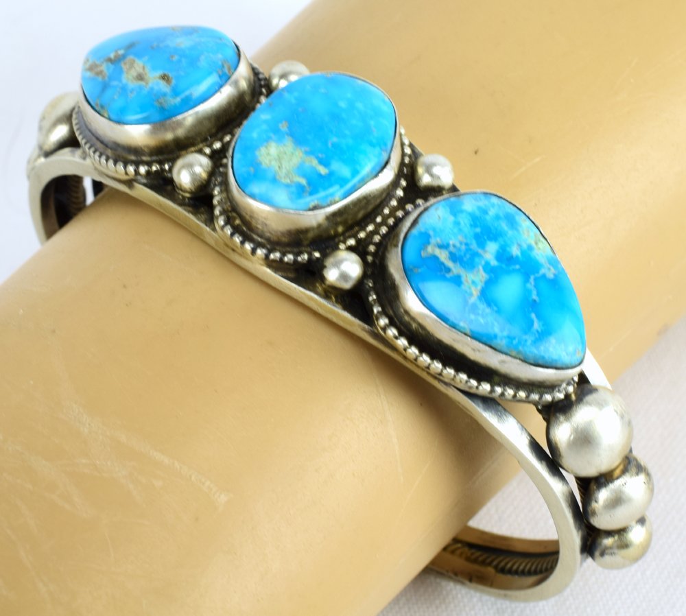 Navajo, Bobby Johnson Sterling Blue Bird Turquoise Cuff (1 of 4)