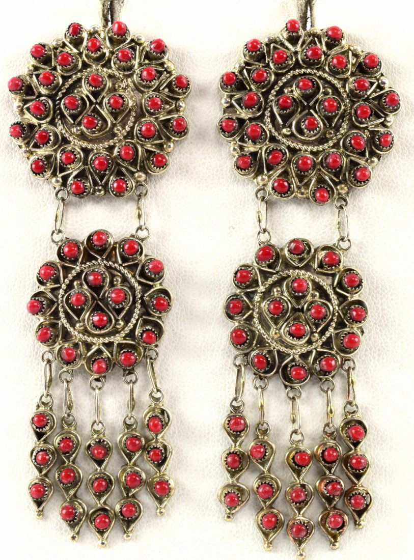 Zuni, Sterling Silver Coral Snake Eye Earrings (1 of 3)