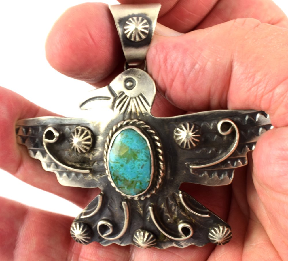 Navajo Sterling Silver Eagle Pendant w/Turquoise (1 of 5)