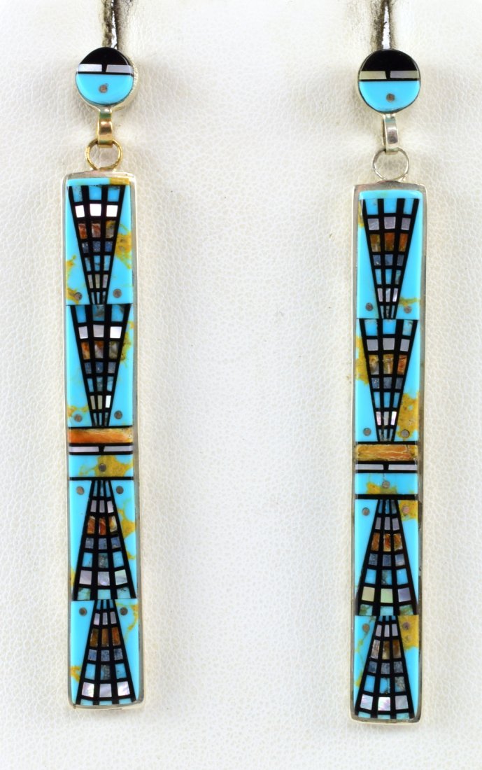 Zuni Sterling Silver Multi-Stone Inlay Earrings (1 of 3)