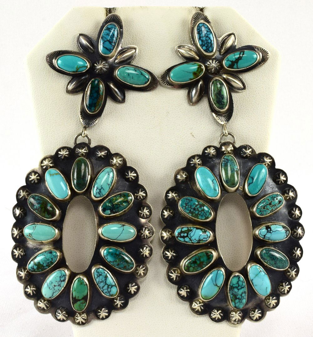 Huge!! Navajo Sterling Blue Ridge Turquoise Earrings (1 of 5)