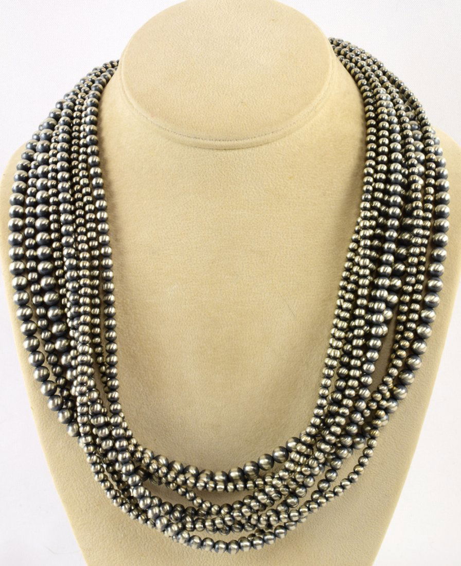 Navajo Sterling Bench Bead Necklace 10 Strand - 22 inch (1 of 5)